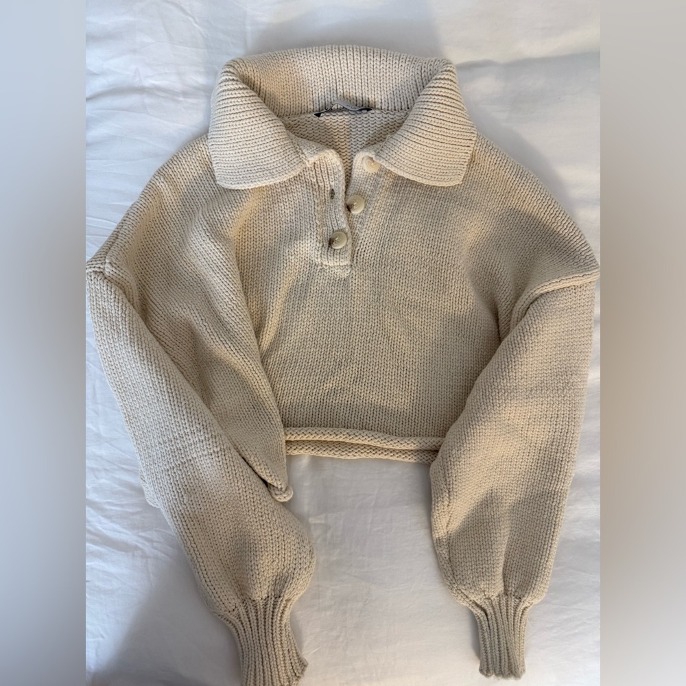 Zara Cropped Cream Knit Sweater